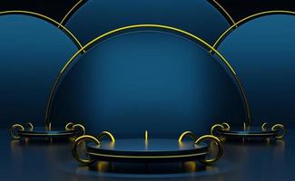 podium empty with geometric shapes in blue composition for modern stage display and minimalist mockup ,abstract showcase background ,Concept 3d illustration or 3d render photo