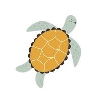 bajo el agua, una linda tortuga nada bajo el agua como una bestia. Ilustración de vector de vida silvestre acuática