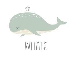 The cute mint whale lives a wild underwater life. Vector illustration of a fish animal.