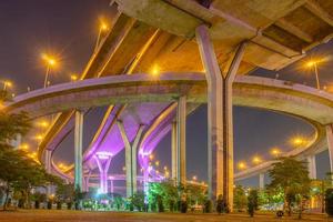 Light up on the Bhumibol highway bridge with the garden in the Lat Pho park, Samut Prakan, Thailand photo