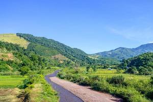 Water flow from the river in the countryside hometown at Sapun village, Nan, Thailand photo