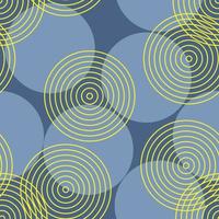 Seamless vector pattern with concentric yellow circles and blue shapes. Pastel tones. Good print for wrapping paper, packaging design, wallpaper, ceramic tiles, and textile