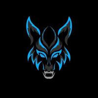 Illustration vector graphics of tribal wolf neon blue color