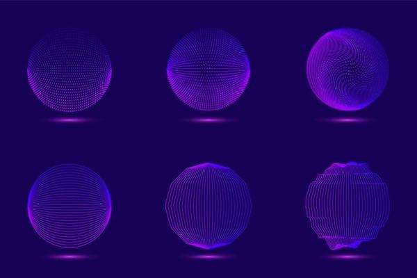 Set of circles sci-fi elements dots and lines particles on blue background technology concept
