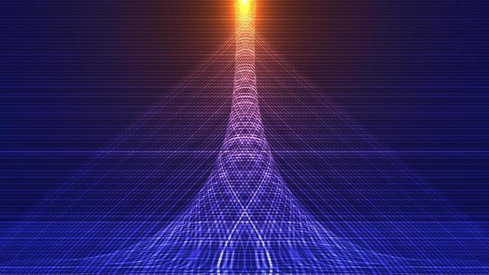 Abstract background 3D wireframe tower skyscrapers frome blue lines in business district with lighting