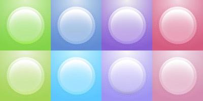 Set of badges circles shiny glass transparency with halftone effect isolated multicolor background vector