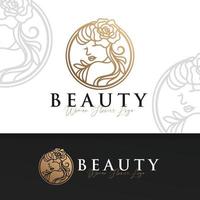 Beautiful woman line art gold logo template vector