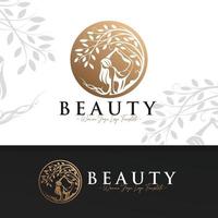 Woman natural circle gold logo template vector