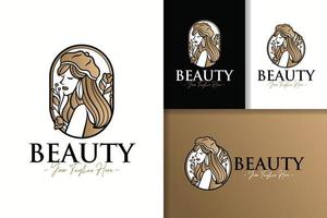 Beautiful woman feminime gold logo template vector