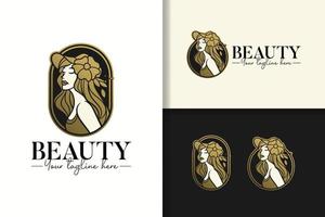 Beautiful woman wearing a hat template set of elegant gold logo design vector