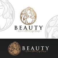 Beautiful woman gold circle logo template vector