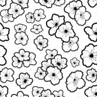 Monochrome Sakura seamless pattern. Abstract art print. Design for paper, covers, cards, fabrics, interior items and any. Vector illustration of botany nature.