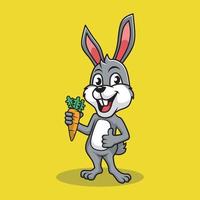 cartoon rabbit holding carrot mascot logo design