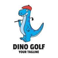 cartoon dino playing golf mascot logo design vector