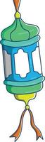 Islamic lantern in blue green yellow with flat style vector