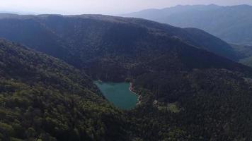 lac parmi les forêts denses, vue aérienne. situé en plein milieu d'une nature luxuriante, le lac a fière allure. video