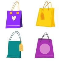 Shopping bags set. World consumer rights day sale. Empty shopping bag is insulated on white. Vector cartoon illustration