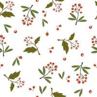 Berries seamless pattern. Autumn Background with rowan and rosehip berries. Design for poster, kitchen textiles, clothing and wallpaper. Flower graphic design. Botany texture. Vector