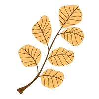Branch with autumn leaves. Flat botany element. Modern fall seasonal decor. Floral silhouettes graphic design. Vector hand draw illustration isolated on the white background.