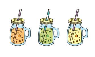 Set with different jars for smoothies with a straw. vector