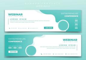 Landscape banner template design in waving pastel green with circle for webinar invitation design vector