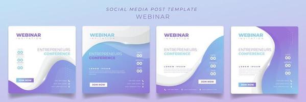 Social media post template with waving shape background in blue and purple color for webinar design vector