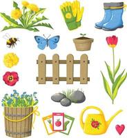 A set of different objects on the theme of spring and garden. vector