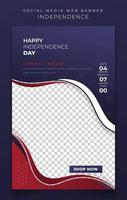 Portrait banner template with waving shape background for US independence day design vector