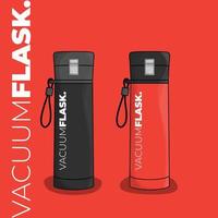 Vacuum flask template in red and black design for product branding template design vector