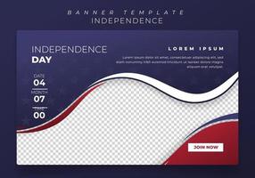 diseño de plantilla de banner con forma ondulada para el día de la independencia estadounidense o diseño de publicidad en línea vector