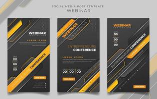 conjunto de plantilla de publicación en medios sociales en fondo tecno amarillo negro para el diseño de invitación a seminario web vector