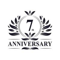 Celebración del 7º aniversario, lujoso diseño del logo del 7º aniversario. vector