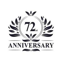 72nd Anniversary celebration, luxurious 72 years Anniversary logo design. vector