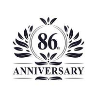 86th Anniversary celebration, luxurious 86 years Anniversary logo design. vector