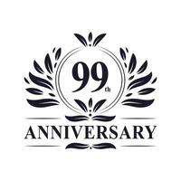 99th Anniversary celebration, luxurious 99 years Anniversary logo design. vector