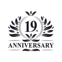 19th Anniversary celebration, luxurious 19 years Anniversary logo design. vector