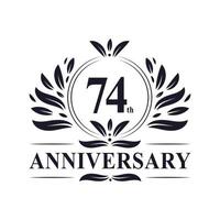 74th Anniversary celebration, luxurious 74 years Anniversary logo design. vector