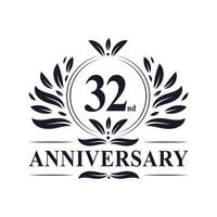 32nd Anniversary celebration, luxurious 32 years Anniversary logo design. vector