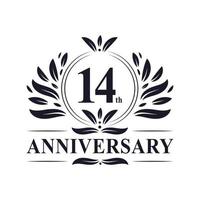 Celebración del 14º aniversario, lujoso diseño del logo del 14º aniversario. vector