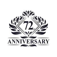 Logotipo del aniversario de 72 años, logotipo floral de lujo del 72 aniversario. vector