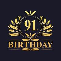 Luxury 91st Birthday Logo, 91 years celebration. vector