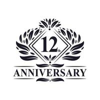 Logotipo del aniversario de 12 años, logotipo floral de lujo del 12º aniversario. vector