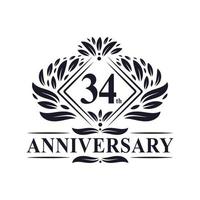 Logotipo del aniversario de 34 años, logotipo floral de lujo del 34 aniversario. vector
