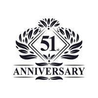 51 years Anniversary Logo, Luxury floral 51st anniversary logo. vector