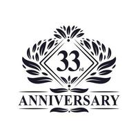 Logotipo del aniversario de 33 años, logotipo floral de lujo del 33 aniversario. vector