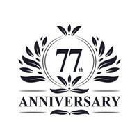 Celebración del 77 aniversario, lujoso diseño del logotipo del aniversario de 77 años. vector