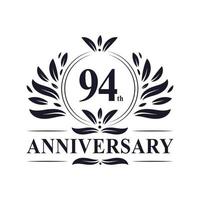 94th Anniversary celebration, luxurious 94 years Anniversary logo design. vector