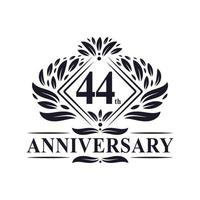 Logotipo del aniversario de 44 años, logotipo floral de lujo del 44 aniversario. vector