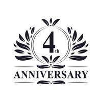 4th Anniversary celebration, luxurious 4 years Anniversary logo design. vector