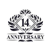 Logotipo del aniversario de 14 años, logotipo floral de lujo del 14º aniversario. vector